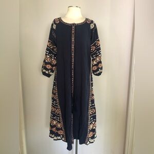 VELZERA Bohemian Embroidered Midi Dress with Pockets